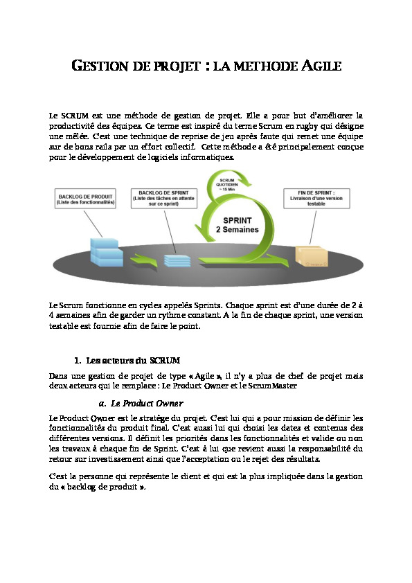 Cours Gestion de Projet, la méthode Agile  Télécharger cours